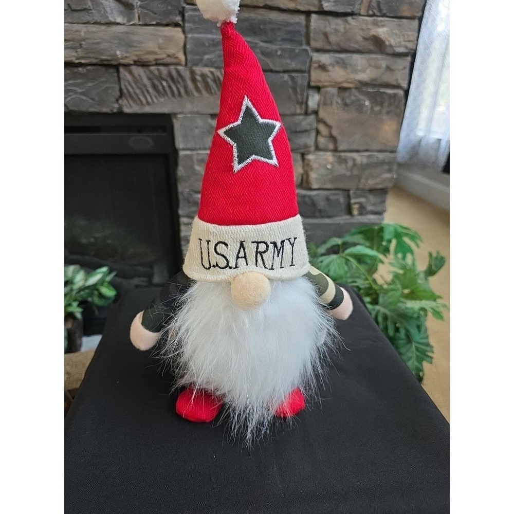 Patriotic Plush Gnome Red White Blue Pointed Hat White Beard 11 Inches Tall
